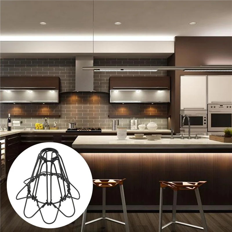 ABUP-Adjustable Wire Cage Lampshade, 4 Pack Metal Bird Cage Bulb Guard Island Pendant Lighting Fixture Drop Lamp Holder