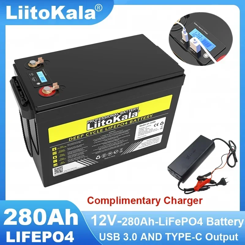 

LiitoKala 12v 280Ah LiFePO4 battery 12.8V BMS For RV Campers Golf Cart Off-Road Solar Inverter energy storage batteries Tax Free