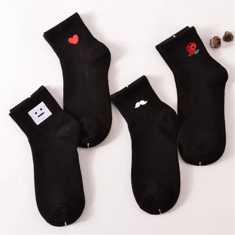 3 Pairs / Lot Cute Cartoon Embroidery Socks Killer Cupid Moustache Milk Cola Leon Clover Love Mathilda Rose Tongue Sale