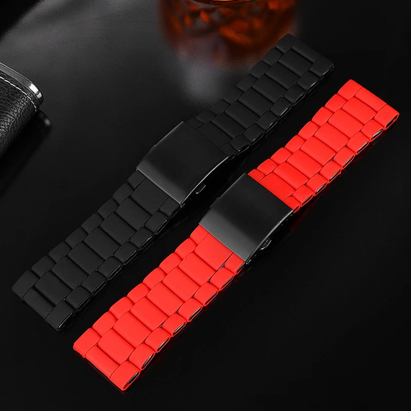 24mm 26mm 28mm Silicone Stainless Steel Watch Band For Die-sel DZ7370 DZ7430 DZ7396 DZ4318 DZ7070 DZ4289 Strap Bracelet Red