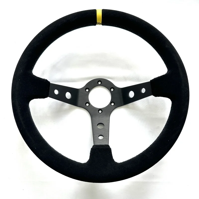 Steering Wheel Volant Tunning Drifting Rally Racing Yellow Stripe 6061 Matt Aluminium 14