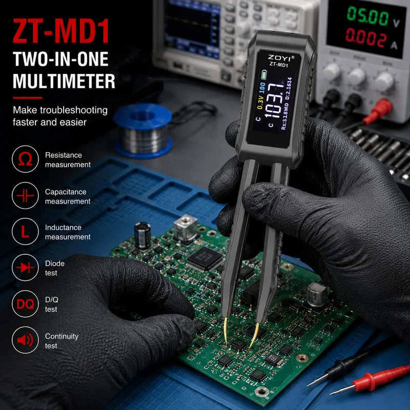 Smart Digital SMD LCR Tweezers ESR Tester ZOYI ZT‑MD1 Resistance Capacitance Inductance Meter for PCB Maintenance Electronic DIY
