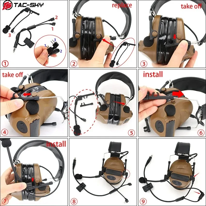 TAC-SKY Outdoor-Jagd-Taktik-Headset-Y-Kabelsatz-Adapter, kompatibel mit U94 PTT für Pelto PTT und COMTA-Mikrofon