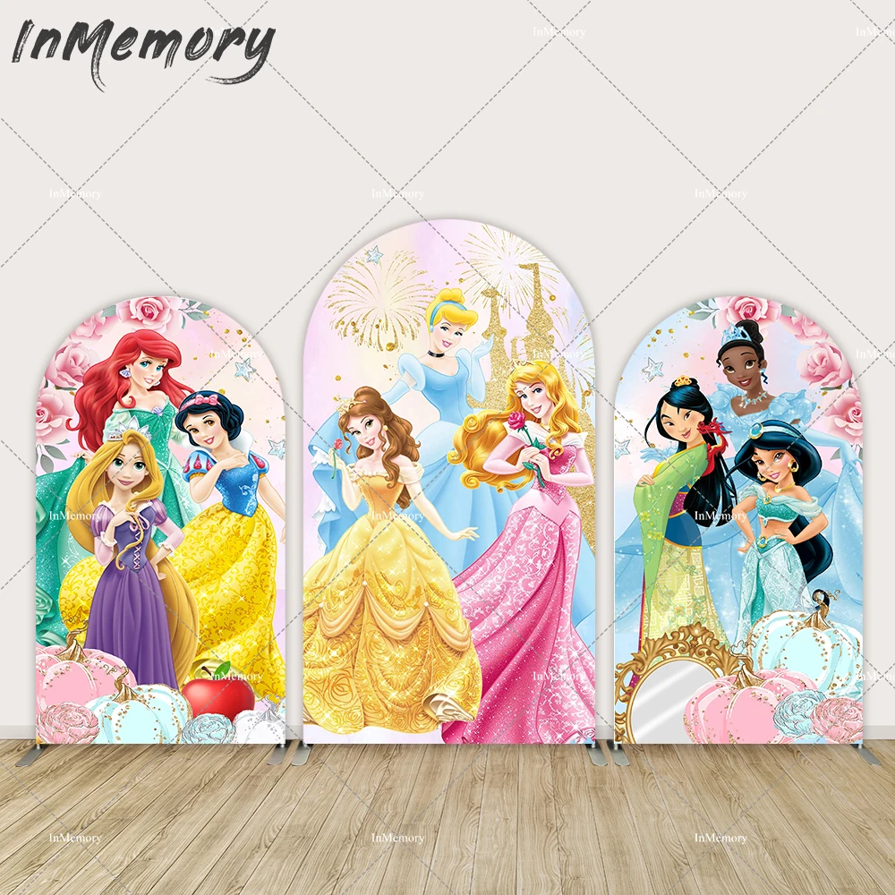 

Disney Princess Arch Backdrop Cover Girls Happy Birthday Party Decor Background Baby Shower Wedding Wall Backdrop for Events