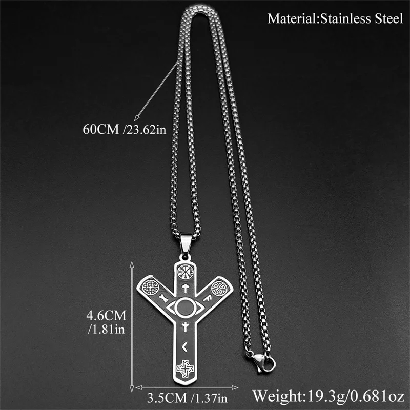 Norse Viking Rune Eye of Providence Compass Cross Pendant Necklace for Women Men Celtic Knot Symbol Chain Divination Jewelry view 6