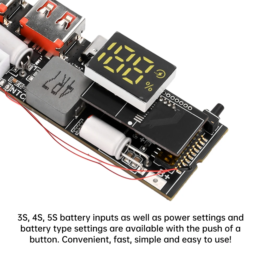 3S PD 65W 4S 5S PD 100W Bidirectional Fast Charging Module DIY Mobile Power Motherboard Temperature Control Electricity Display