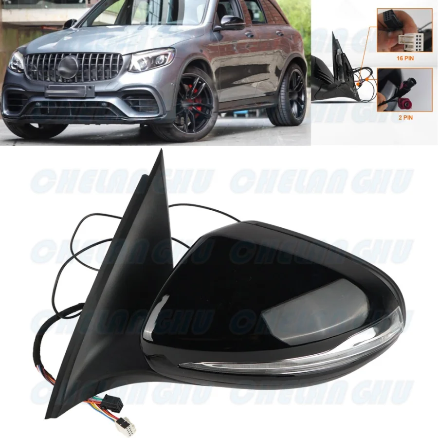 

For Benz X253 GLC200 GLC250 GLC300 63 2016 2017 2018 2019 2020 2021 Left Side 16+2 Pin Black Painted Power Fold Mirror Assembly