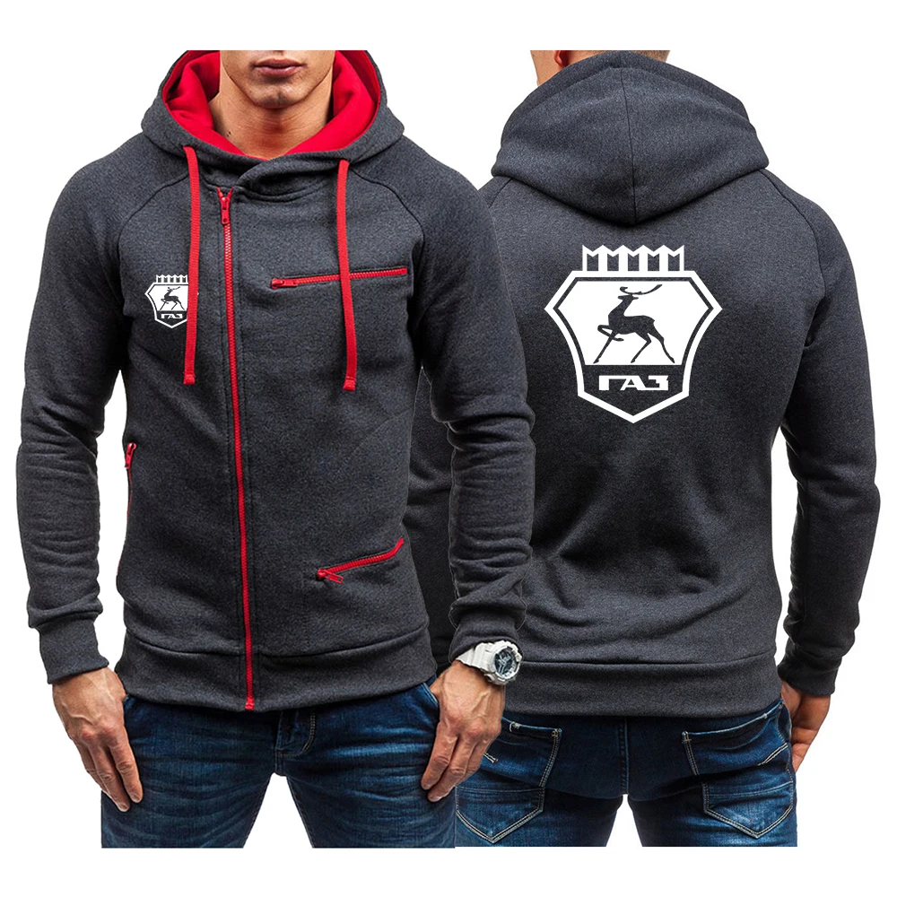 GAZ Gazelle 2023 Men's New Hight Quality Diagonal Zip Hooded Cotton Long Sleeve Hoodie Casual Sport Jacket Pullover Top Clothing