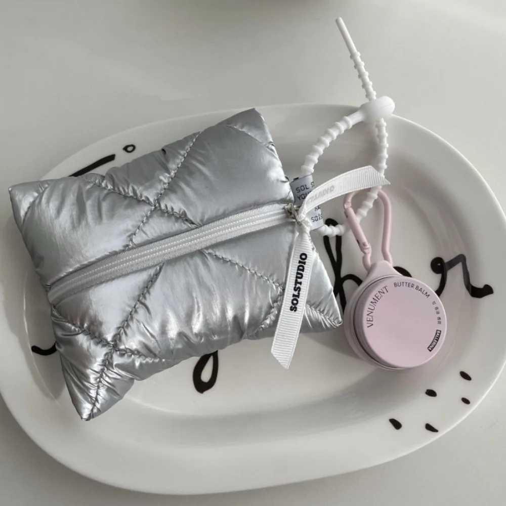 Mini Quilted Cotton Cosmetic Bag Solid Color Zipper Travel Coin Purse Soft Portable Small Storage Pouch Zipper Fashion