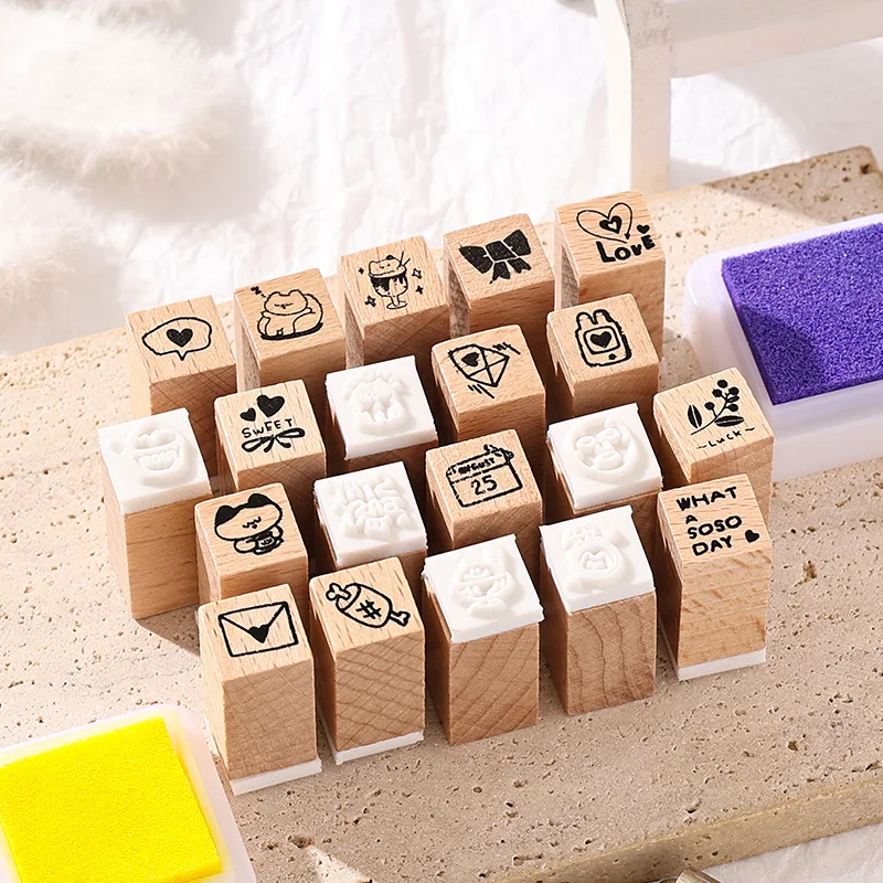 

36 шт., кавайный мультяшный набор деревянных печатей, милые украшения для справочника, принадлежности для скрапбукинга ручной работы, милые студенческие печати