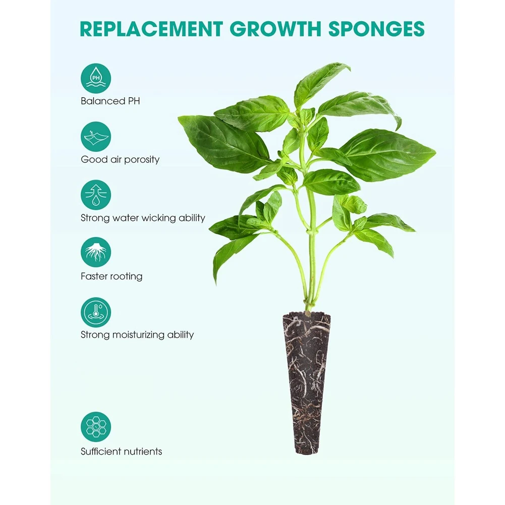 Paquete de esponjas de cultivo, reemplazo de raíz de vainas de arranque de semillas, recarga para sistema hidropónico de cultivo de jardín interior, 50 paquetes