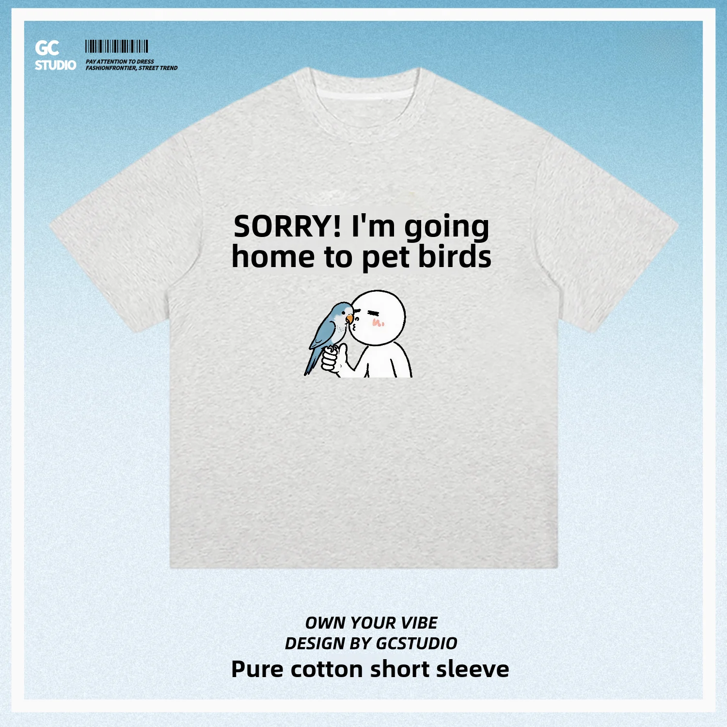 Blue Monk Parrot Funny Meme Graphic Loose Fit Pure Cotton Short Sleeve T-Shirt Casual Style round Neck Breathable Comfortable