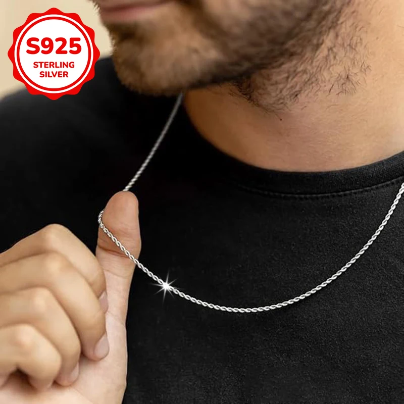 925 sterling silver hip-hop twist rope chain men's necklace is suitable for men to wear as an accessory during daily commutes
