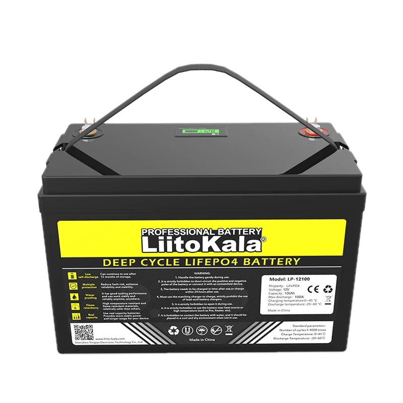 LiitoKala 12.8V 100AH LiFePO4 Battery 12V Lithium Iron Phosphate Batteries Cycles inverter Car lighter 14.6v Charger duty-free