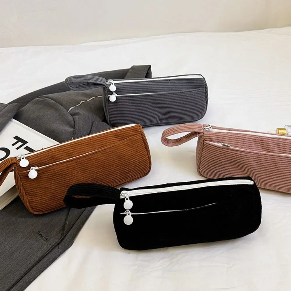 

NEW Large Capacity Corduroy Cosmetic Pouch Multi-functional Plain Color Makeup Bag Simple Stationary Pen Bag Girl