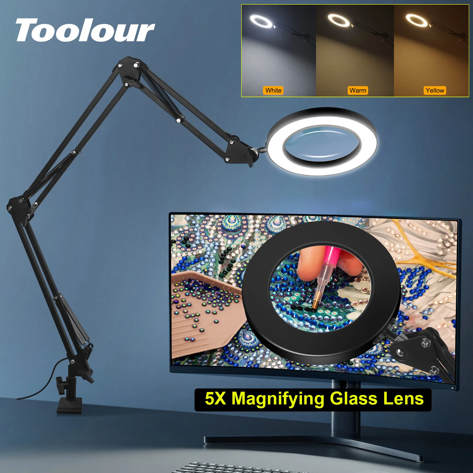 

Toolour 5X Magnifying Glass with Adjustable Swing Arm 72 LEDs Light 5X Real Glass Lens Magnifier Perfect for Reading Work DIY