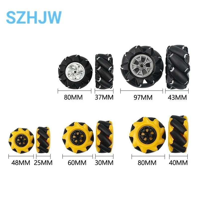 4pcs/lot 48mm 60mm 80mm 97mm High Hardness Plastic Mecanum Wheel Omni-Directional for TT Motor Smart Robot Car with 6mm hubs