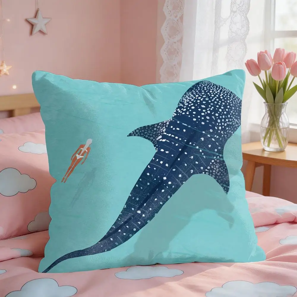 Marine Animals Summer Ins Cushion Cover Square Short Plush Pillow Case Living Room Sofa Home Decor Funda 40X40
