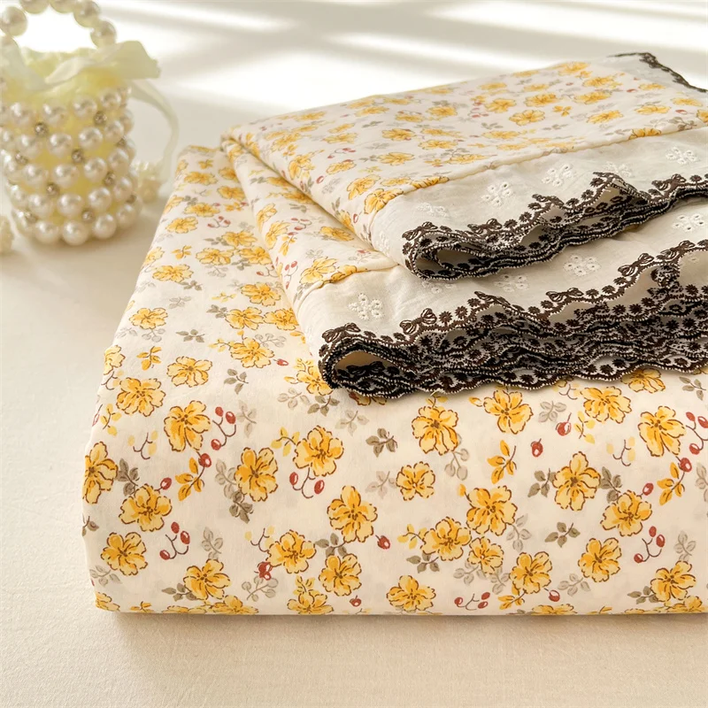 

1 PC Yellow Flower Printed Flat Bed Sheet for Double Bed Super Soft Bed Cover Queen/King Size Top Sheets sabanas individuales