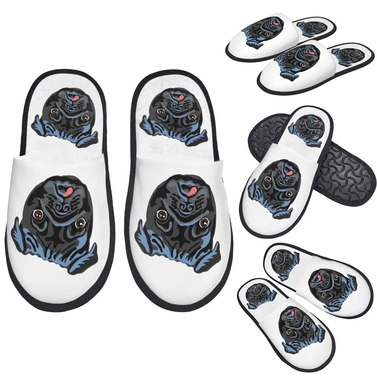 

Custom Black Pug Slippers Memory Foam Warm Soft Women House Slipper Indoor Comfy Shoes