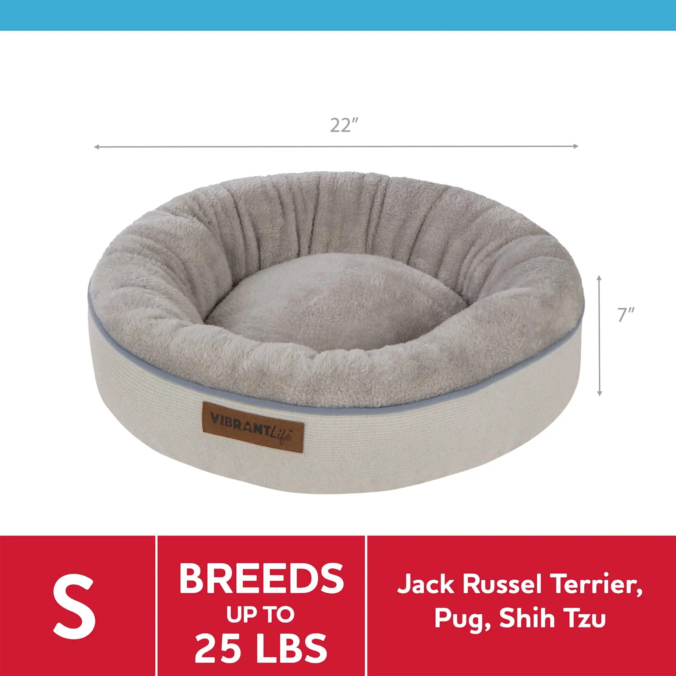 Vibrant Life Round Dreamer Mattress Edition Dog Bed, Small, 22"x22", up to 35lbs