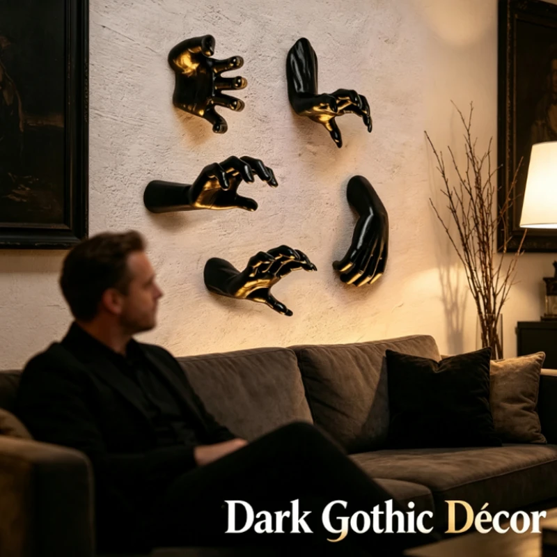 Resin Hand Wall Sculpture Black Gold Modern Art Decor Unique Finger Figure Home Living Room Bedroom Creative Wrought