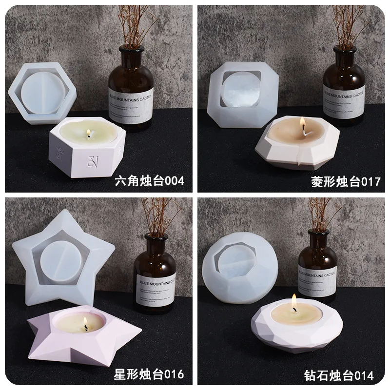 Gypsum Cement Candlestick Mold Pentagram Six-Sided Diamond Candle Holder Silicone MolddiyGeometric Candle Holder