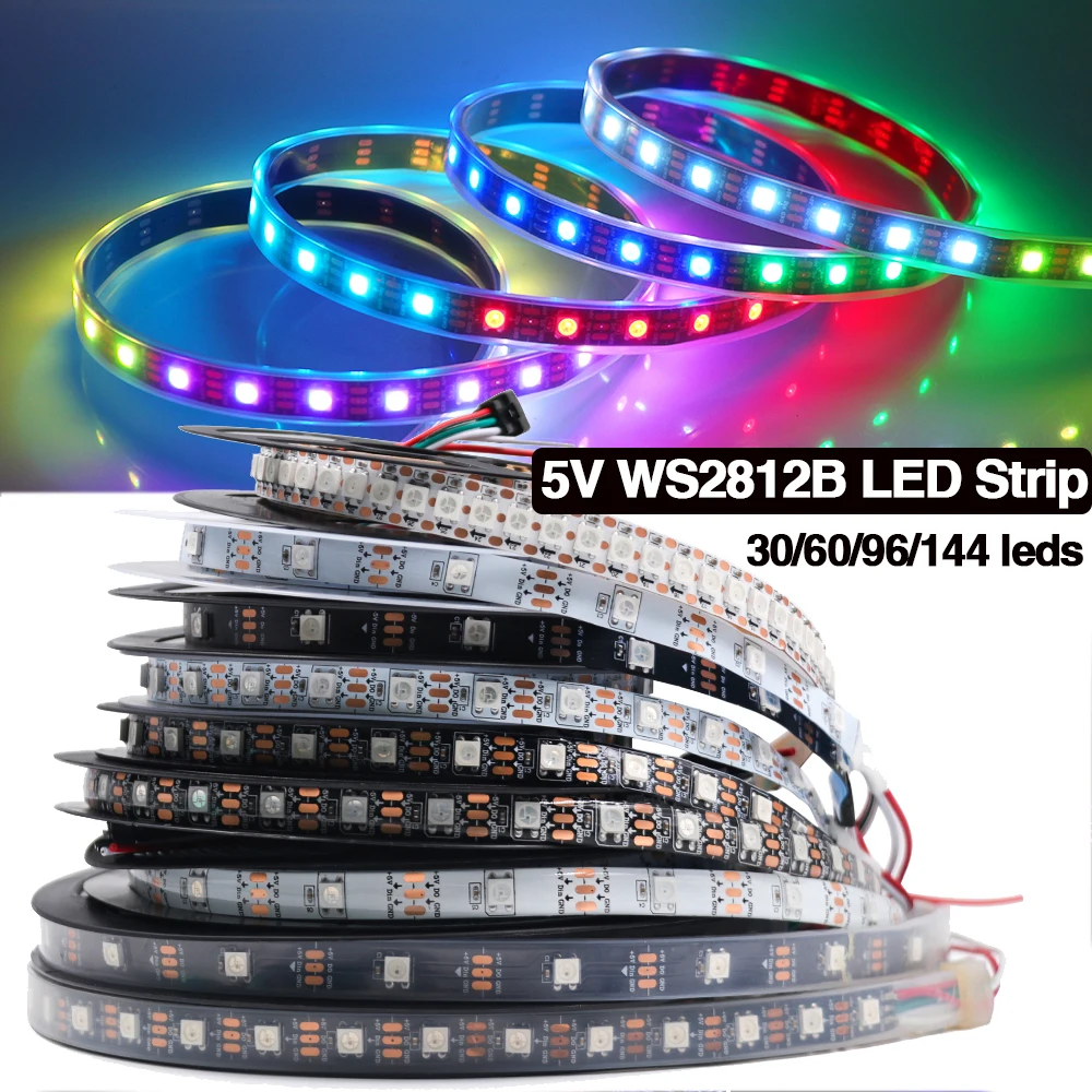 

Индивидуально Адресуемая светодиодная RGB лента WS2812B, 5 в постоянного тока, 30, 60, 96, 144 светодиодов, IP30, 67, гибкая лента, волшебный шнур