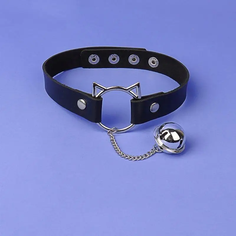 39BD Sexy Gothic Punk Harajuku Halloween Chain Choker Collar Necklace for Women Adjustable Leather for Cat for Head Chocker N