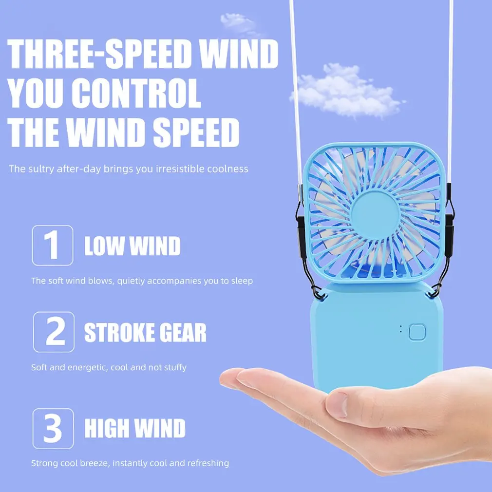 Ventilador eléctrico pequeño y plegable para colgar en el cuello, miniventilador portátil de mano creativo para dormitorio de estudiantes, deportes, USB, para exteriores