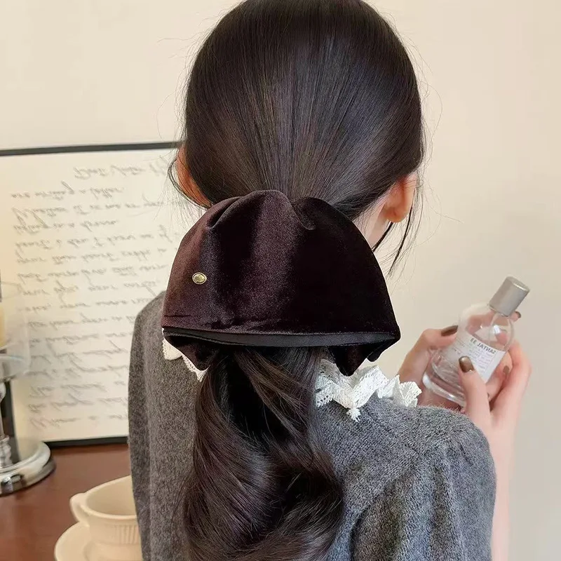 

Black Velvet Skirt Hem Hair Claw Clip French Elegant Half Up Ponytail for Back Head Daily Home Premium Non Slip