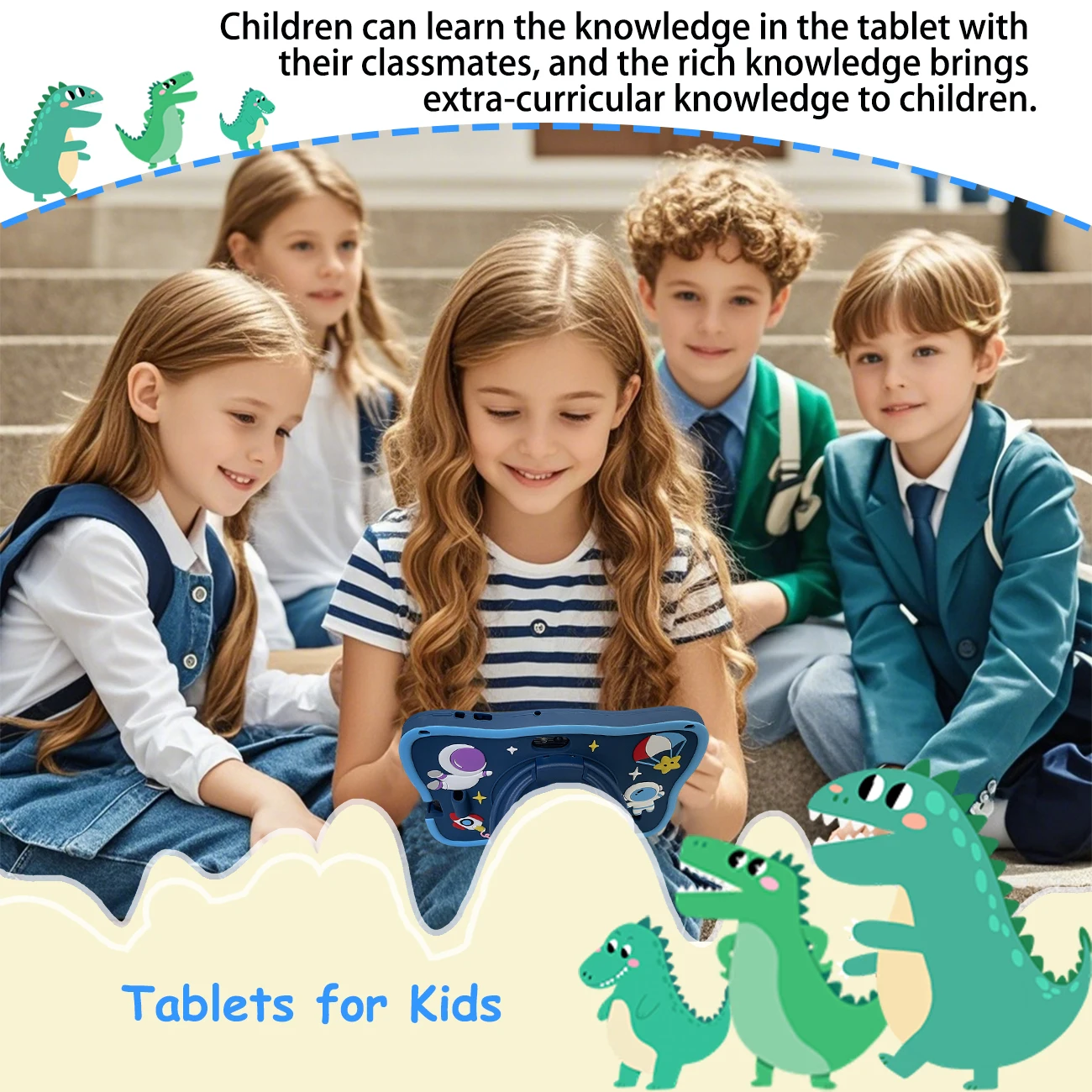 学習と娯楽のためのHDスクリーンタブレットコンピューター,オールインワンマシン,ラブドールがプリインストールされた教育システム,子供が学習に夢中になることを可能にする2色を選択します7インチの落下防止および衝突防止シリコン素材,子供向けのお気に入りのギフト,設定されていないプラグ