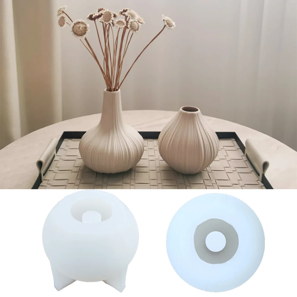 Modern Striped Vase Concrete Molds DIY Home Ornaments Creative Nordic Dried Flower Aromatherapy Bouquet Vase Silicone Mold