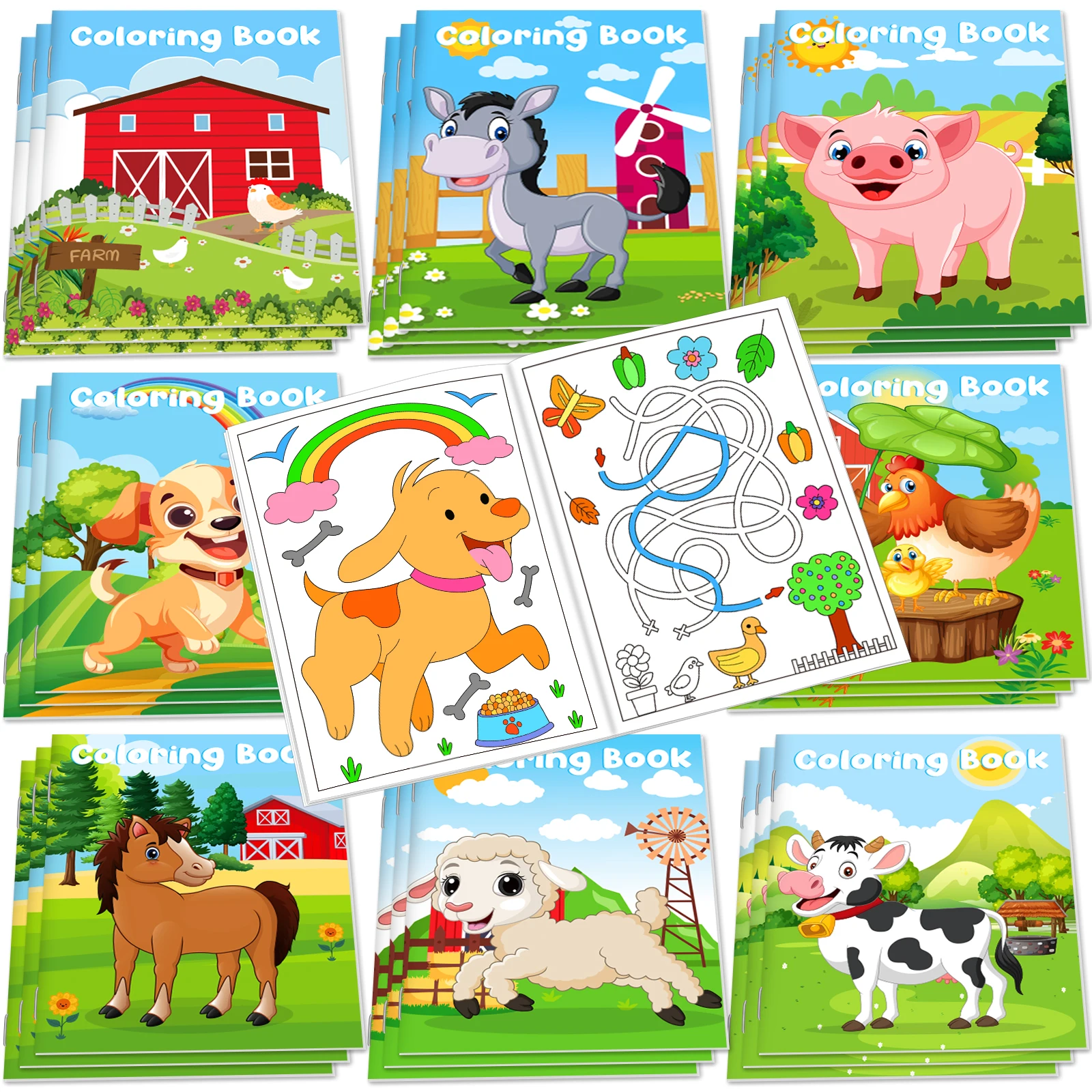 24Pcs Farm Animals Mini Coloring Books for Kids Party Favors Bulk Gift Cows Horses Barns Small Art Drawing Book for Goodie Bags