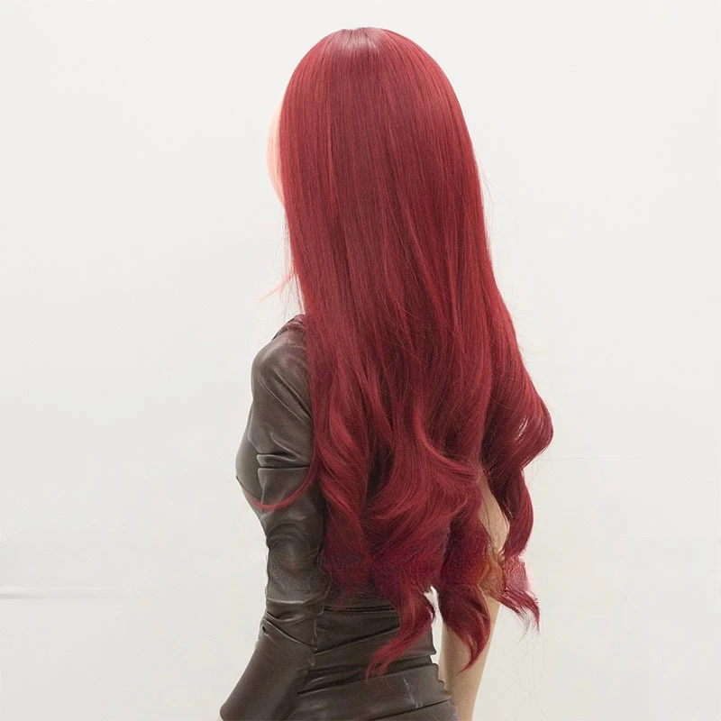 شعر مستعار نسائي متوسط الطول مجعد، غرة بورجوندي يسلط الضوء على درزات الشعر المطورة، ارتداء يوميًا، شعر مستعار مريح لكامل الرأس #3