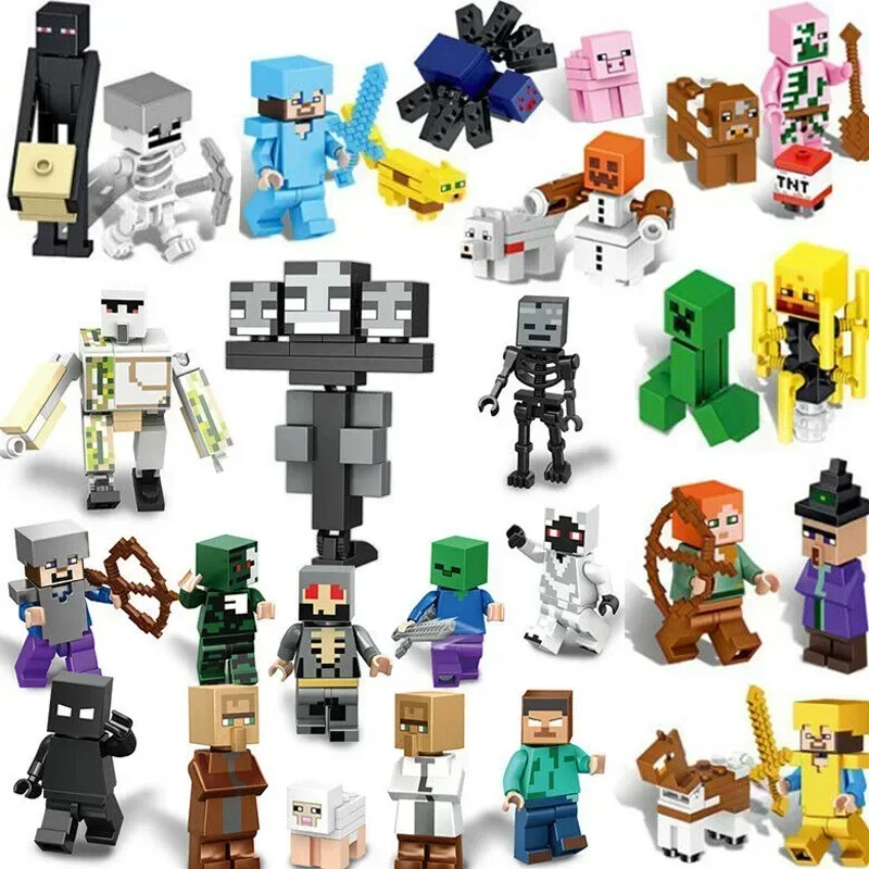 24-29PCS Minecraft Steve Figure Assemble Blind box Toys My World Zombie Alex Mini Bricks Figures For Children Birthday Gifts