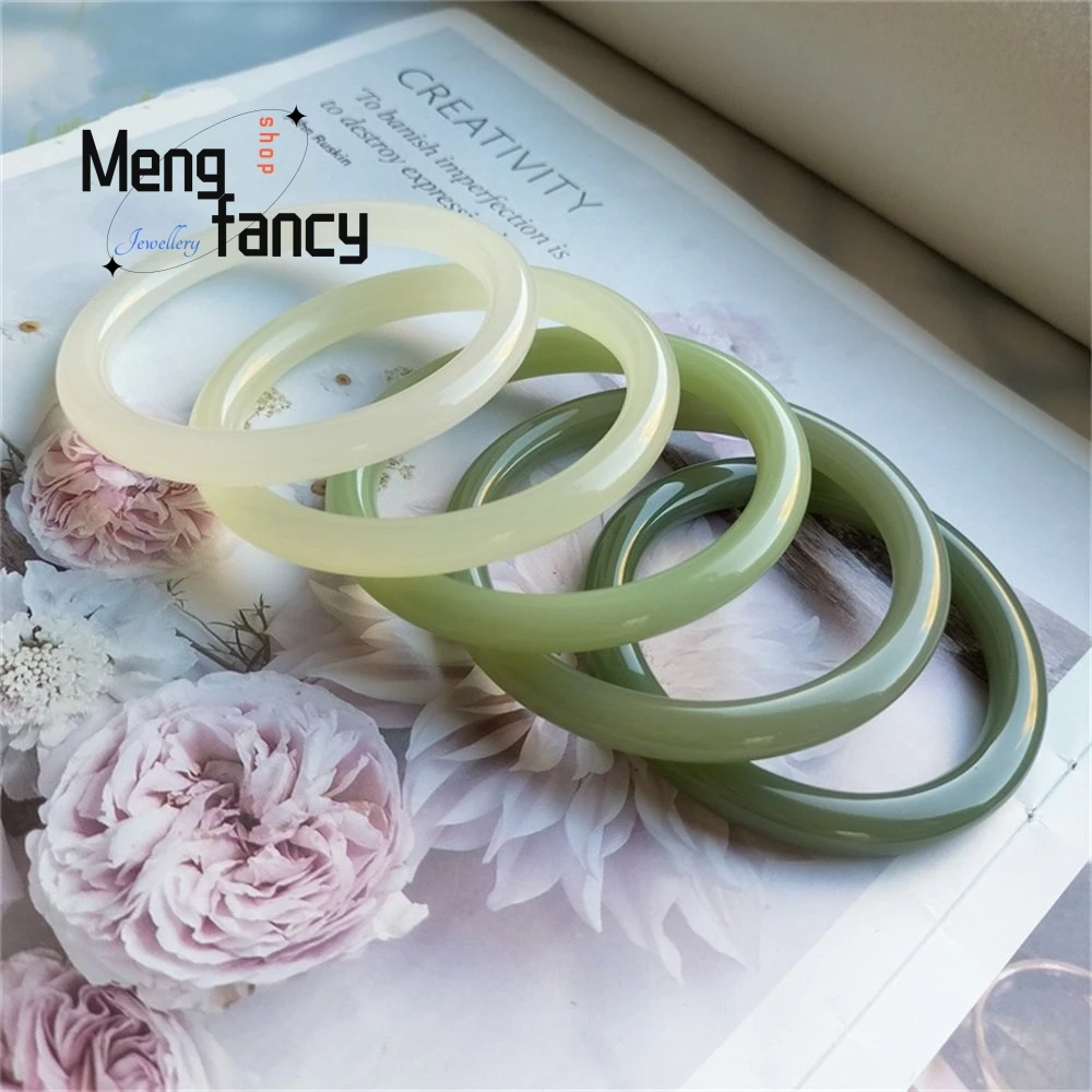 

Natural Hetian Jade Clear Water Green Round Colorful Bracelet Popular Fashion Jewelry Sexy Young Girls Best Selling Holiday Gift