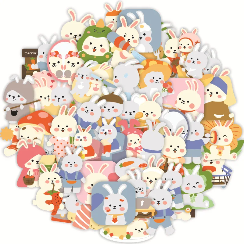 10/30/50pcs Cute Little White Rabbit Stickers Waterproof Skateboard Motorcycle Guitar Luggage Laptop Bicycle Sticker Kids Toys