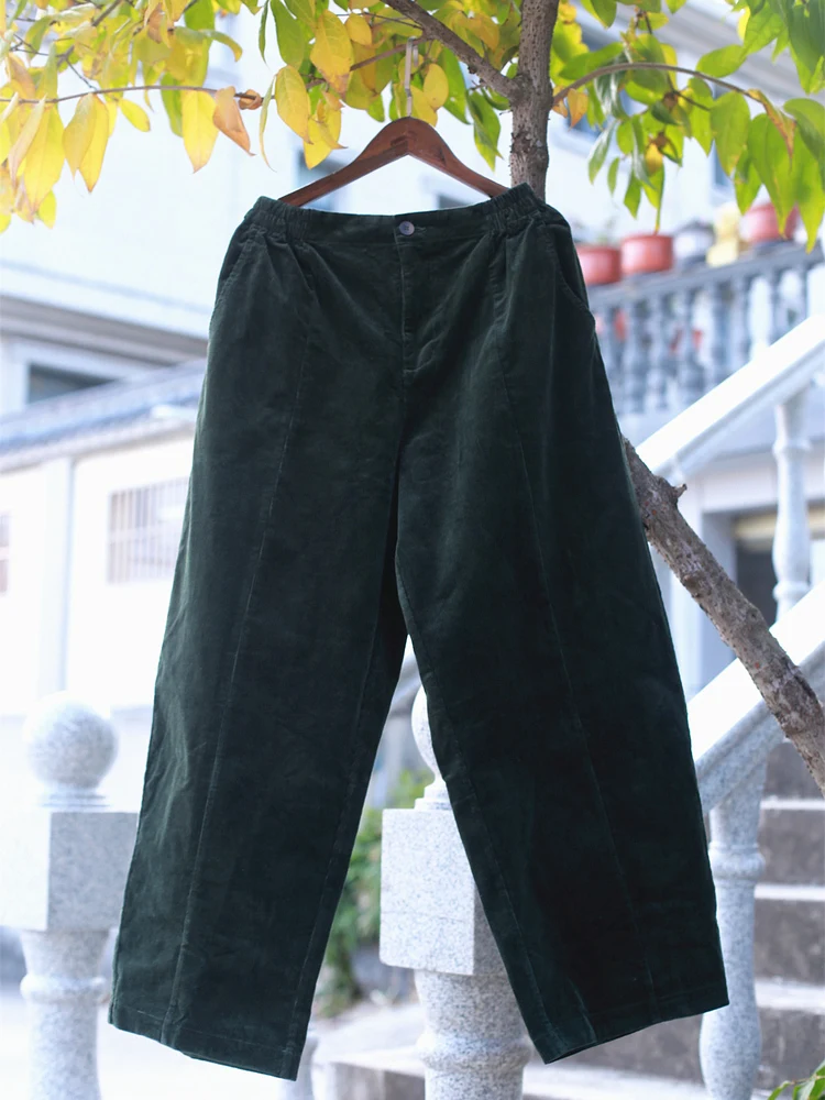 

Новинка: Универсальные вельветовые брюки свободного кроя, повседневные прямые женские брюки с пуговицами на талии, хлопковая ткань