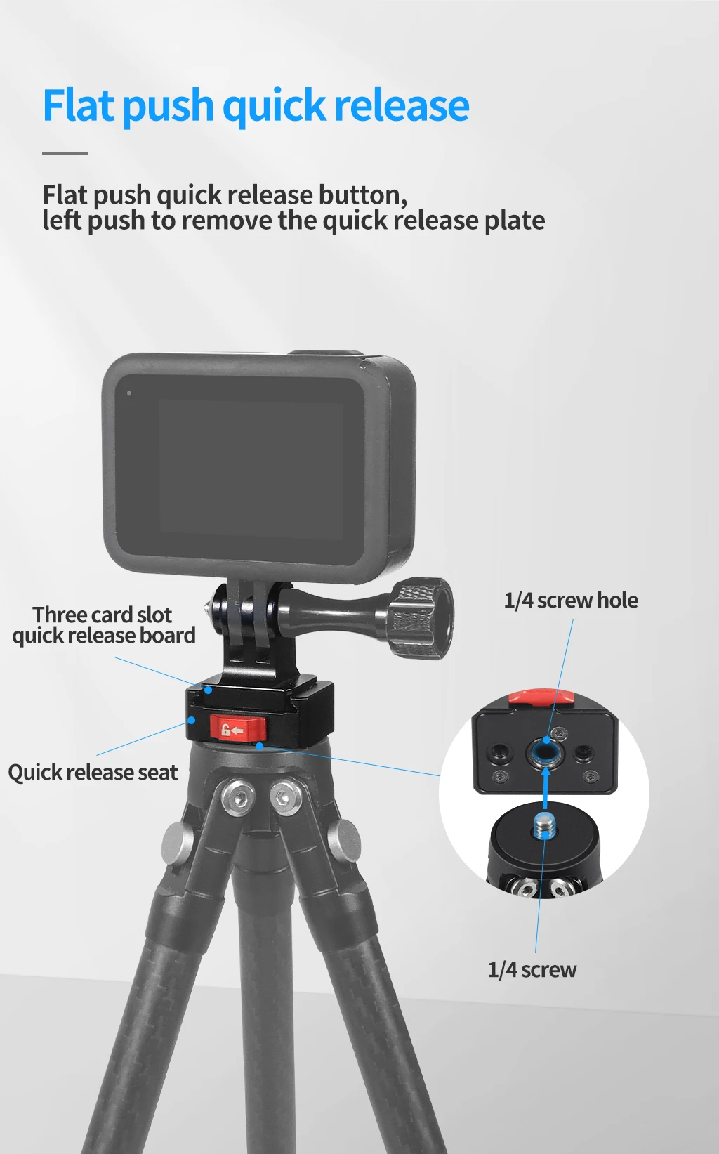 V-Mount-Platte, Schnellspanner, schneller Schalter, 1/4 Schraube für Gopro 13 Insta 360 X5 DJI OSMO 360 Kamerastativ-Adapter, Monitorständer – Detail 12
