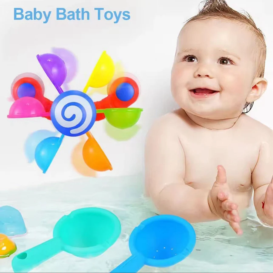 3個/カラフルな水車お風呂用吸盤ベビーバスおもちゃ、バスタブ水スプレー遊びセット、シャワー散水おもちゃ、子供、幼児向け