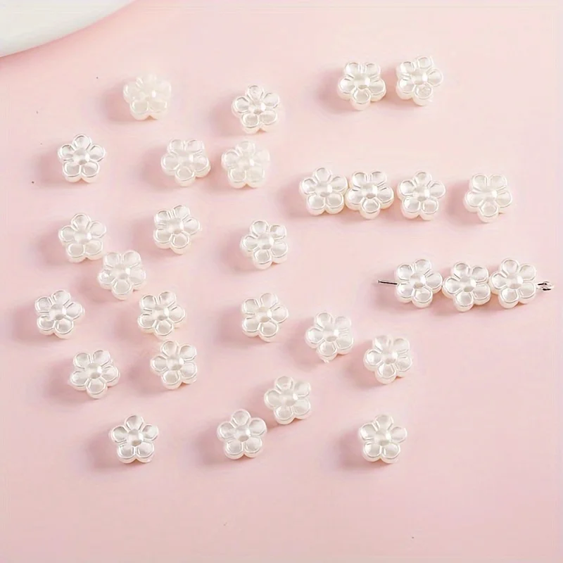 100pcs 9mm White Small Flower Beads Jewelry Making DIY Handmade Necklace Bracelet Key Chain Accessories