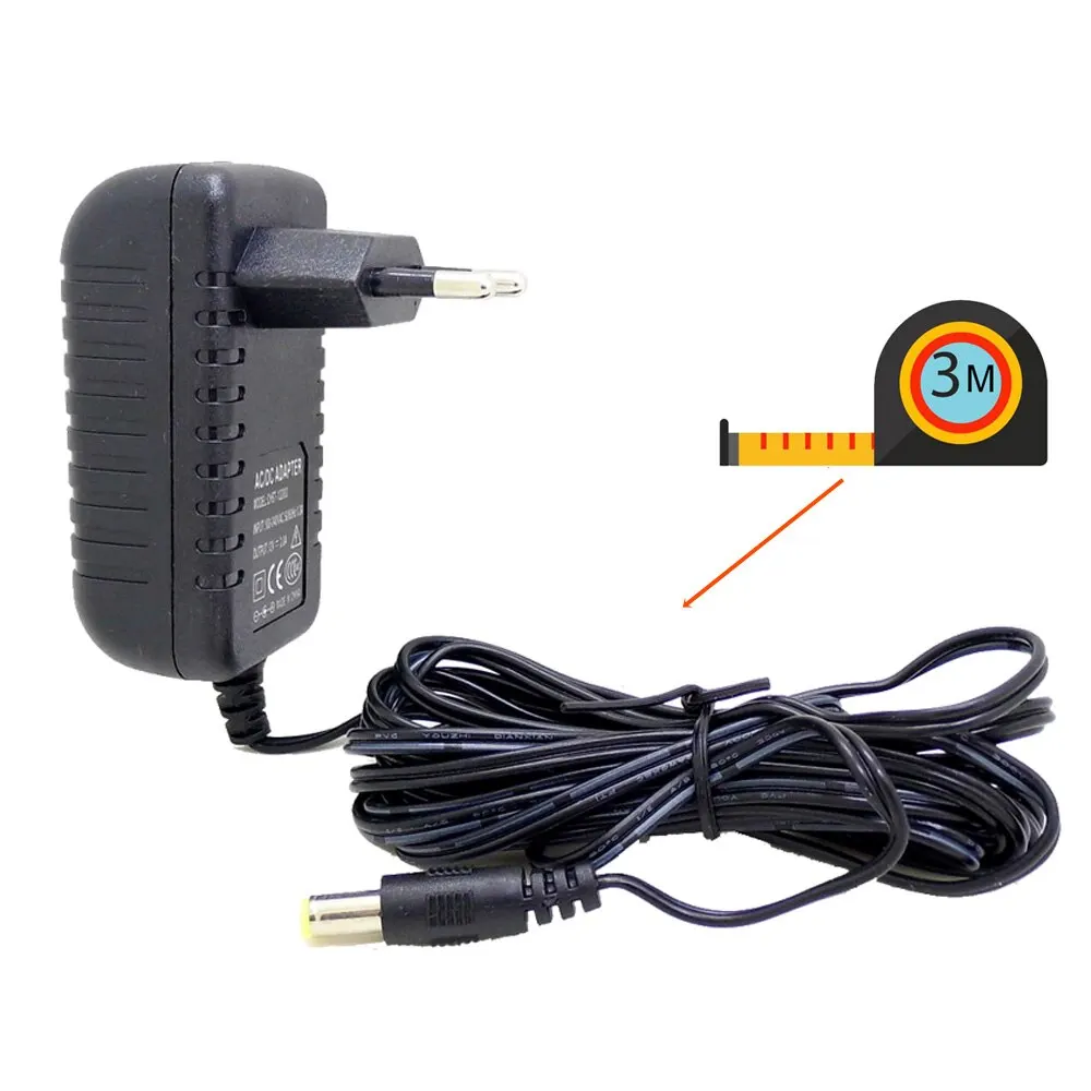 EU Plug Power Adapter 3 Meters Extension Cord Input AC100-240V Output DC 12V 2A For Security CCTV Camera LED 2.1mm*5.5mm