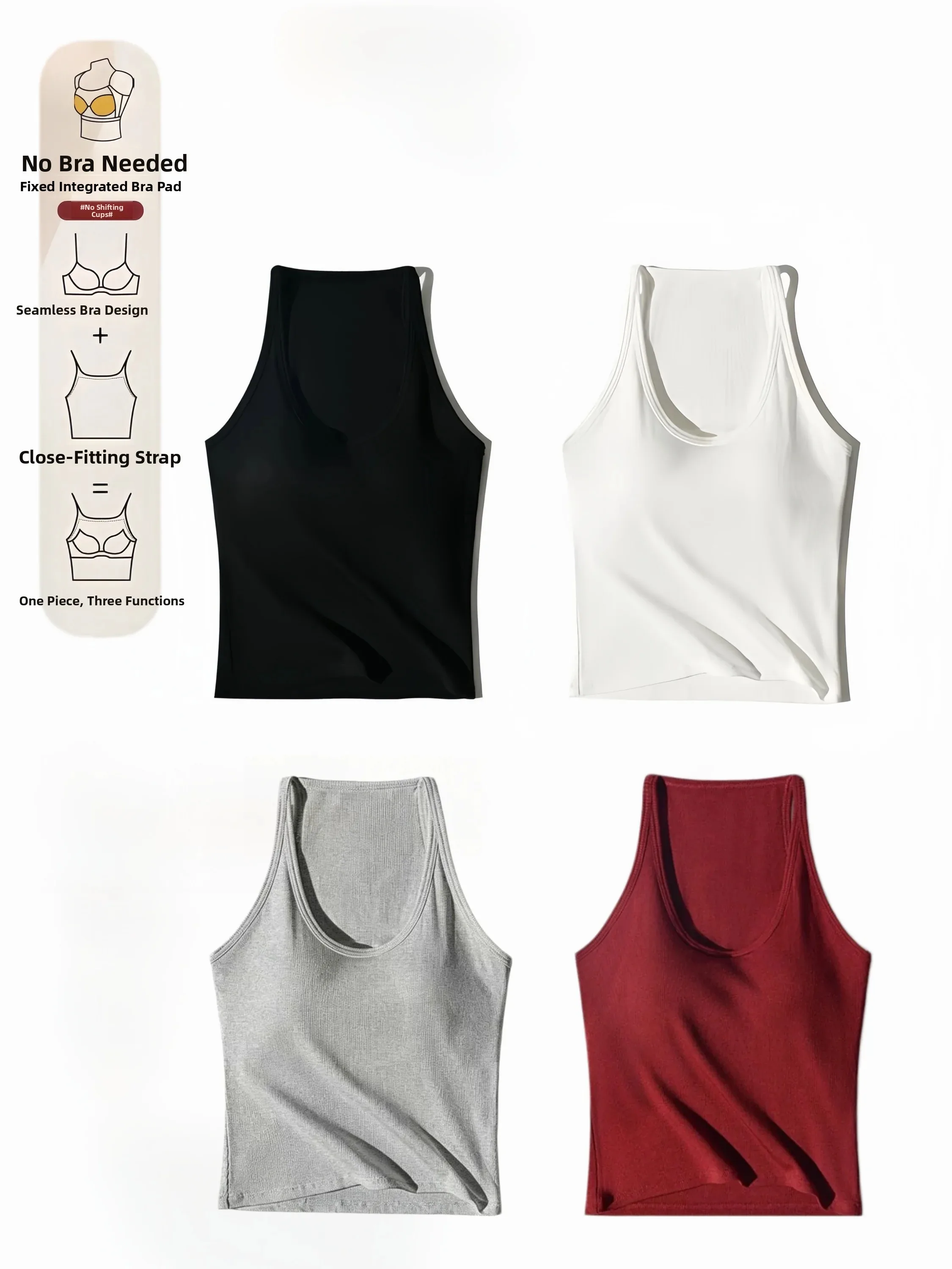 Women's U-Neck Sleeveless Vest 95% Cotton Chest Pad Strap Spring Summer New Large Size Beautiful Back Auxiliary Breast Concea...