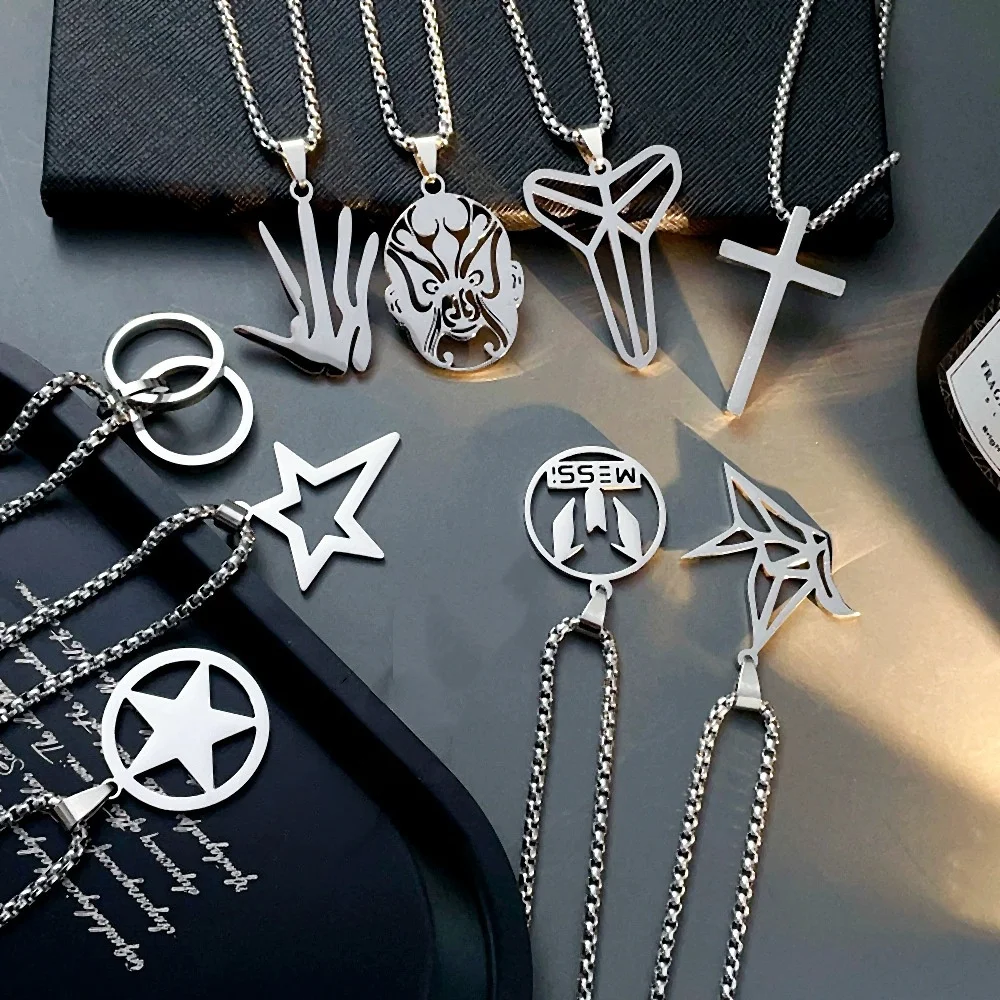 Custom Hollow Pendant Necklace For Men Personalized Minimalist Stainless Steel Pattern Necklace Punk Streetwear Jewelry Gift