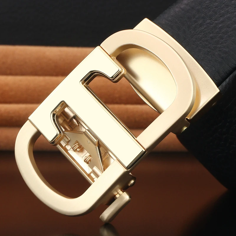 メンズ本革ベルト-t字型自動バックル付き-ビジネスウエストベルト-中年男性と若い男性向け-フォーマルな場面にも最適