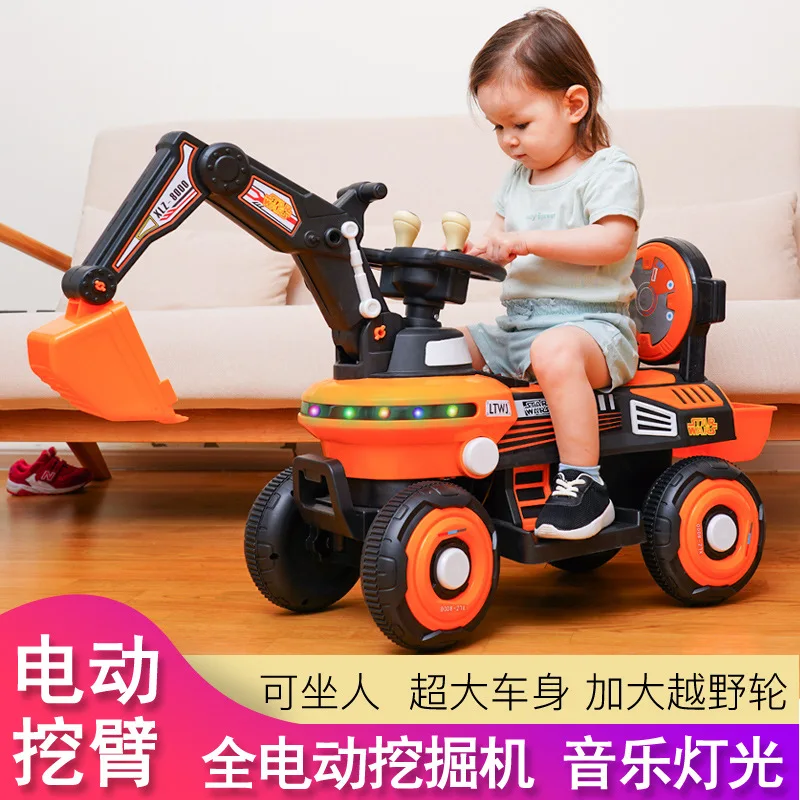 New Children\'s Electric Excavator Large Seatable Children\'s Toys Children\'s Electric Vehicle with Light