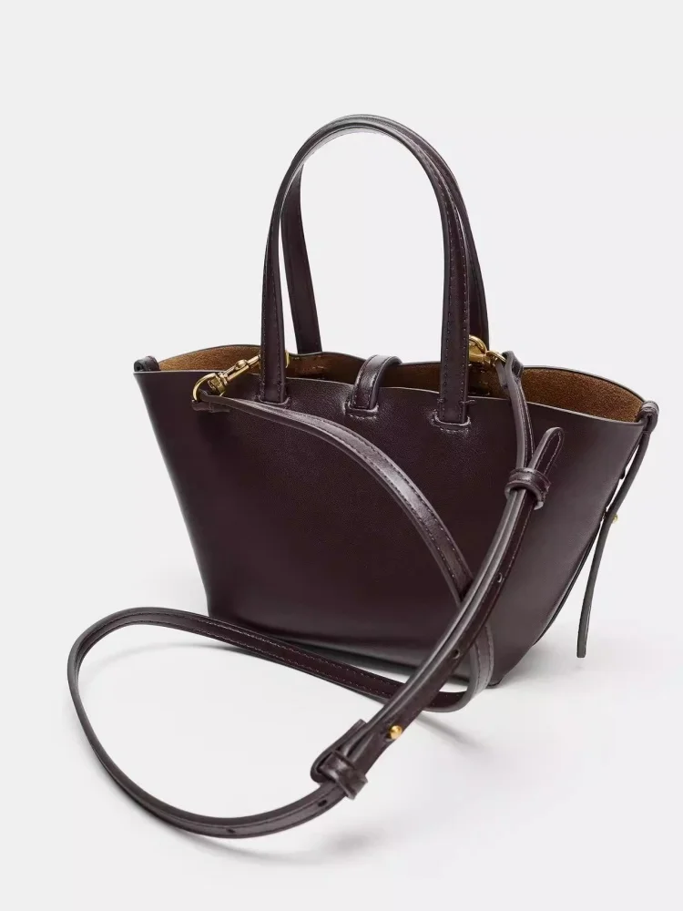 Simple Mini Bucket Bag Women High Texture Soft Leather Tote Bag French Style Elegant Handbag Single Shoulder Commuting Bag