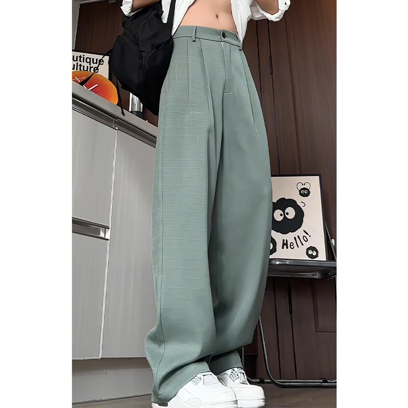 Summer Loose Suit Pants Men Clothing 2026 New Half Elastic Waist Breathable Casual Men's Straight Trousers Plus Size 5XL HotSale