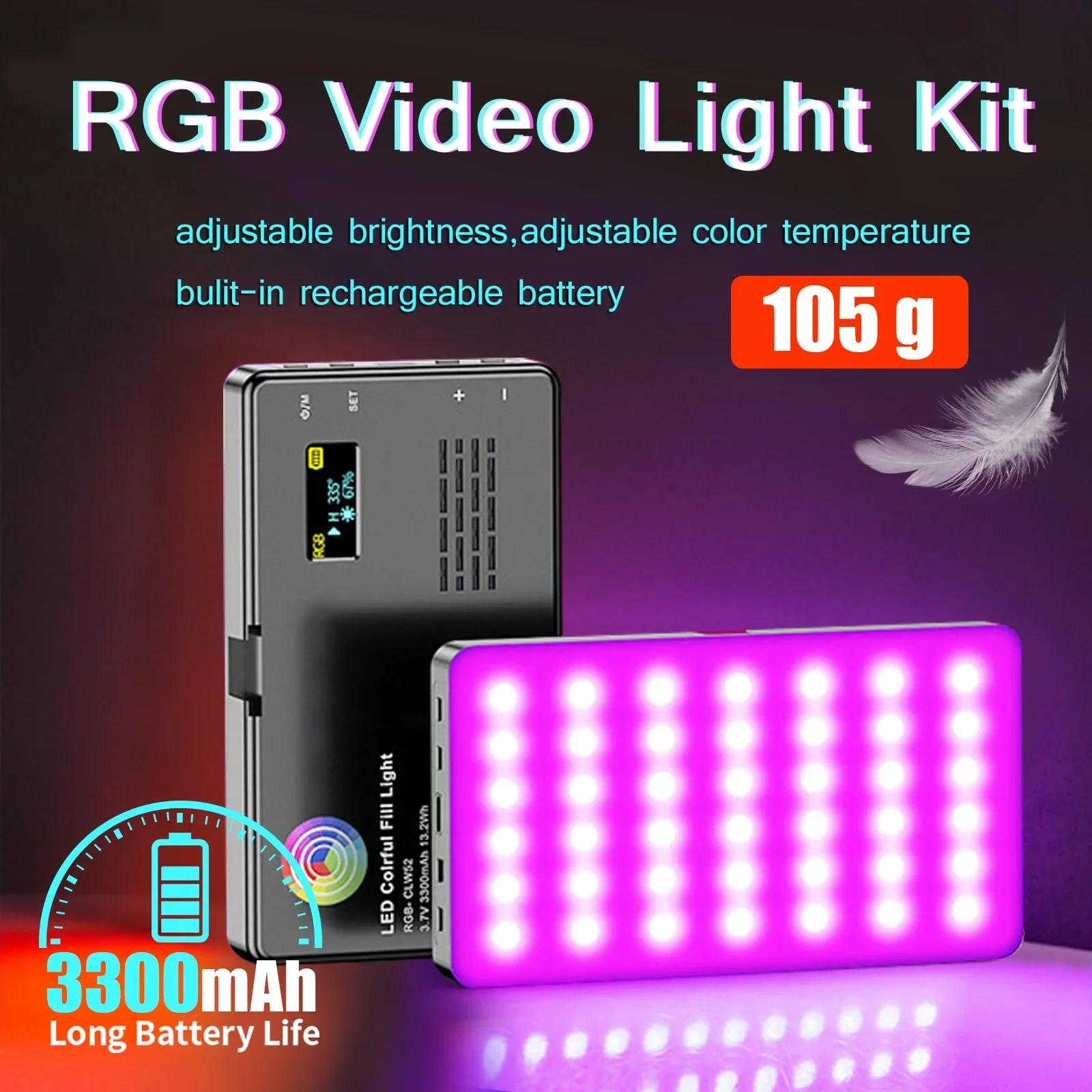 RGB LED Camera Light Full Color Output Video Lamp Kit Dimmable 2500K-8500K Bi-Color Panel Light CRI 95+